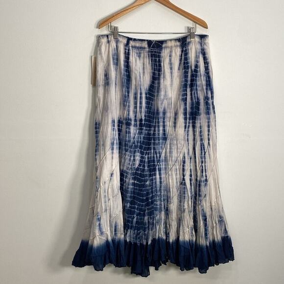 Life Style Boho Crinkle Tie Dye Skirt 1X - Picture 4 of 8